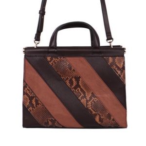Alfani Dowel Satchel Brown Snakeskin Faux Leather Convertible Statement Bag New